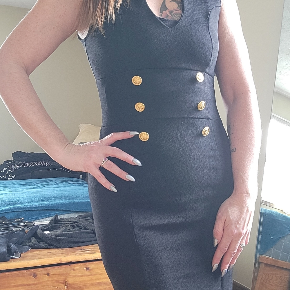 Black High Neck Business Dress